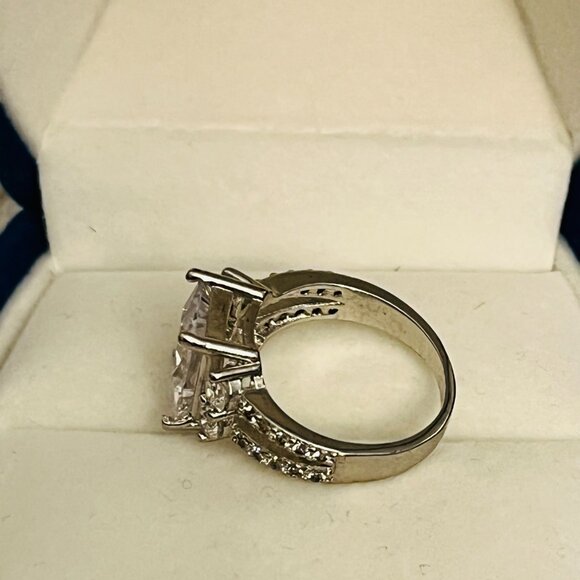 Sterling Silver 925 Princess Cut and Pave CZ Cocktail Ring - Size 6 - Picture 7 of 7